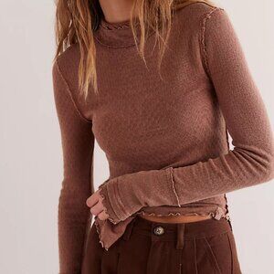 NWT We The Free Sara Pointelle Turtleneck M Brown